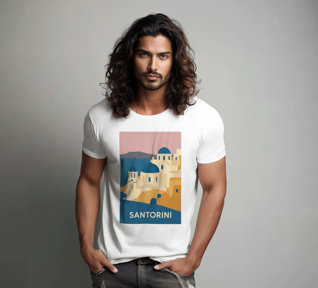 Santorini graphics - Journey to the heart of the Blue Domes t-shirt by JETLAG | affiches voyage