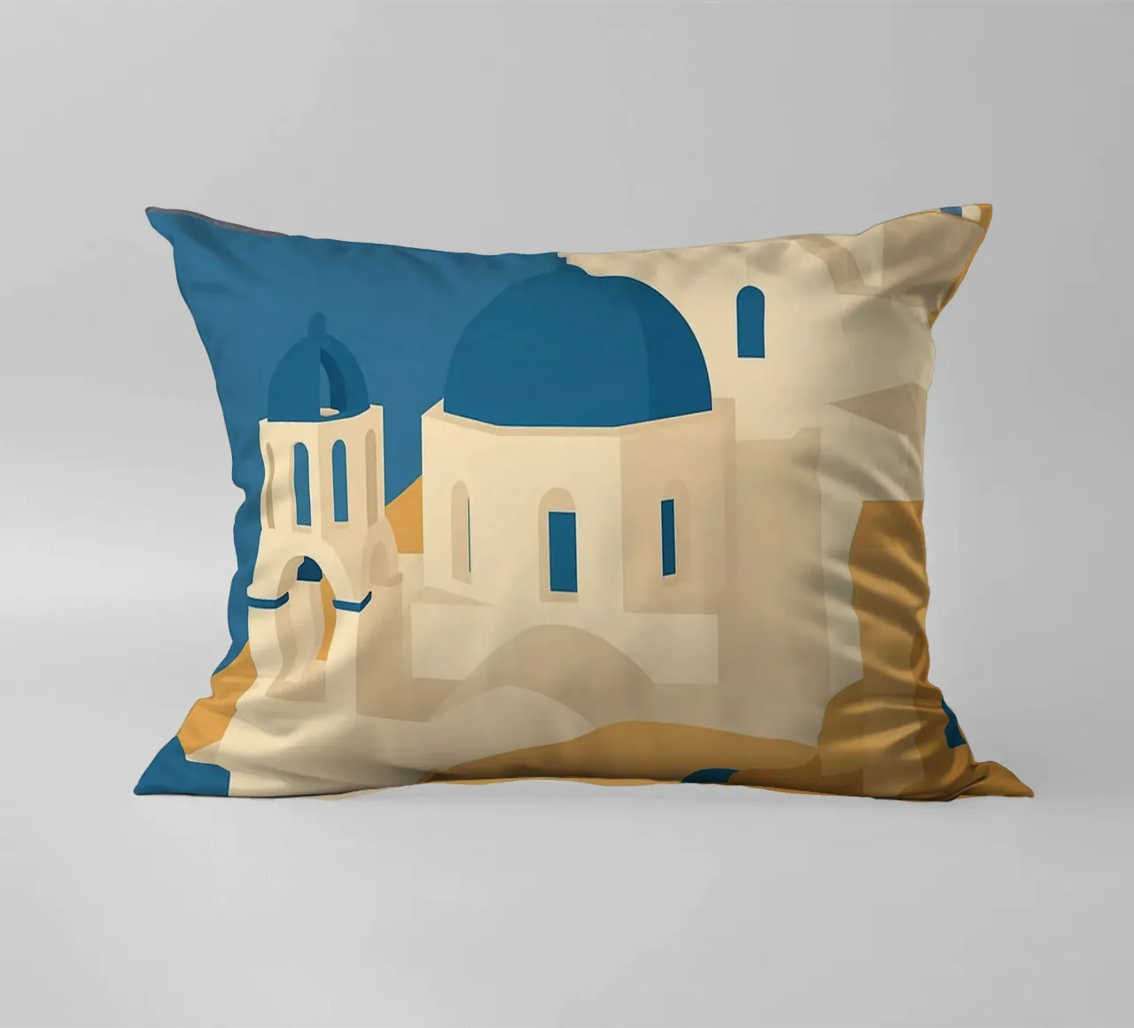 Santorini graphics - Journey to the heart of the Blue Domes decorative cushion by JETLAG | affiches voyage