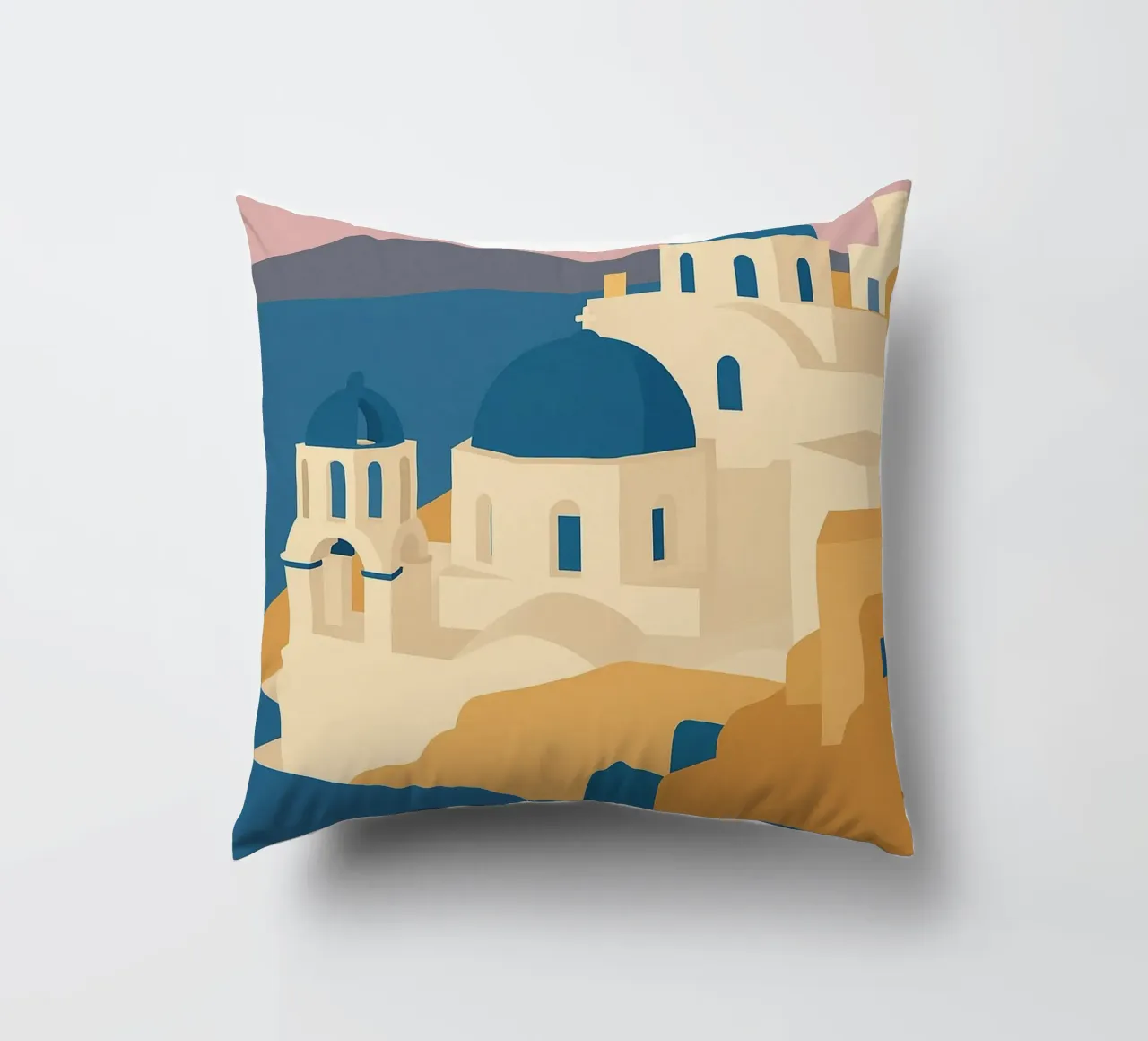 Santorini graphics - Journey to the heart of the Blue Domes decorative cushion by JETLAG | affiches voyage