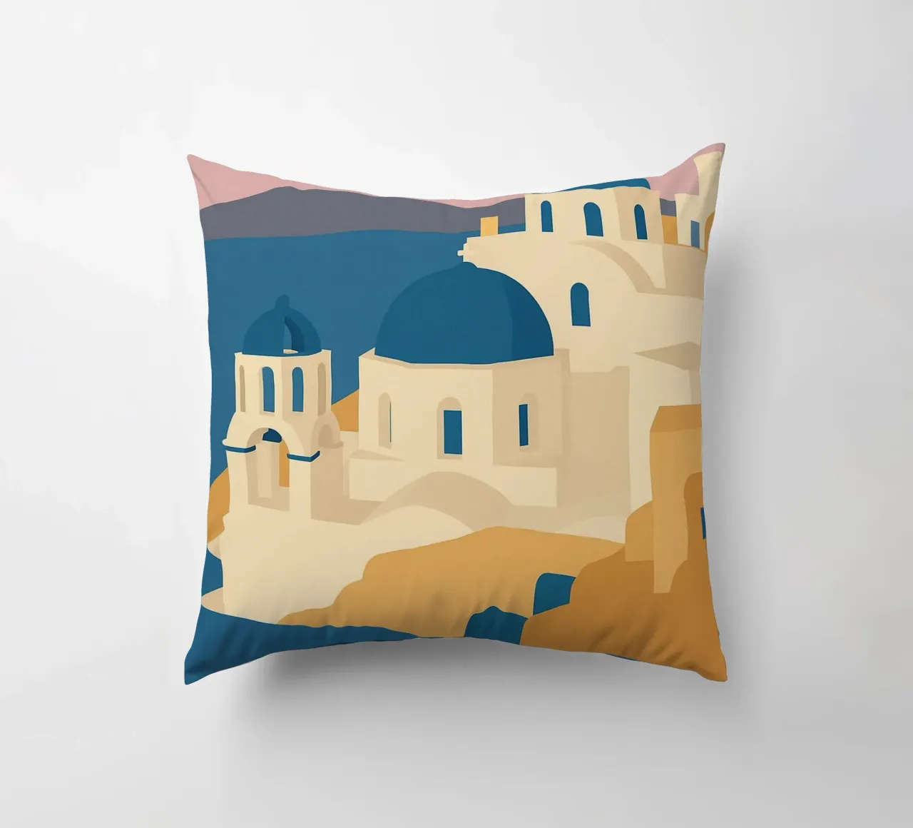 Santorini graphics - Journey to the heart of the Blue Domes decorative cushion by JETLAG | affiches voyage