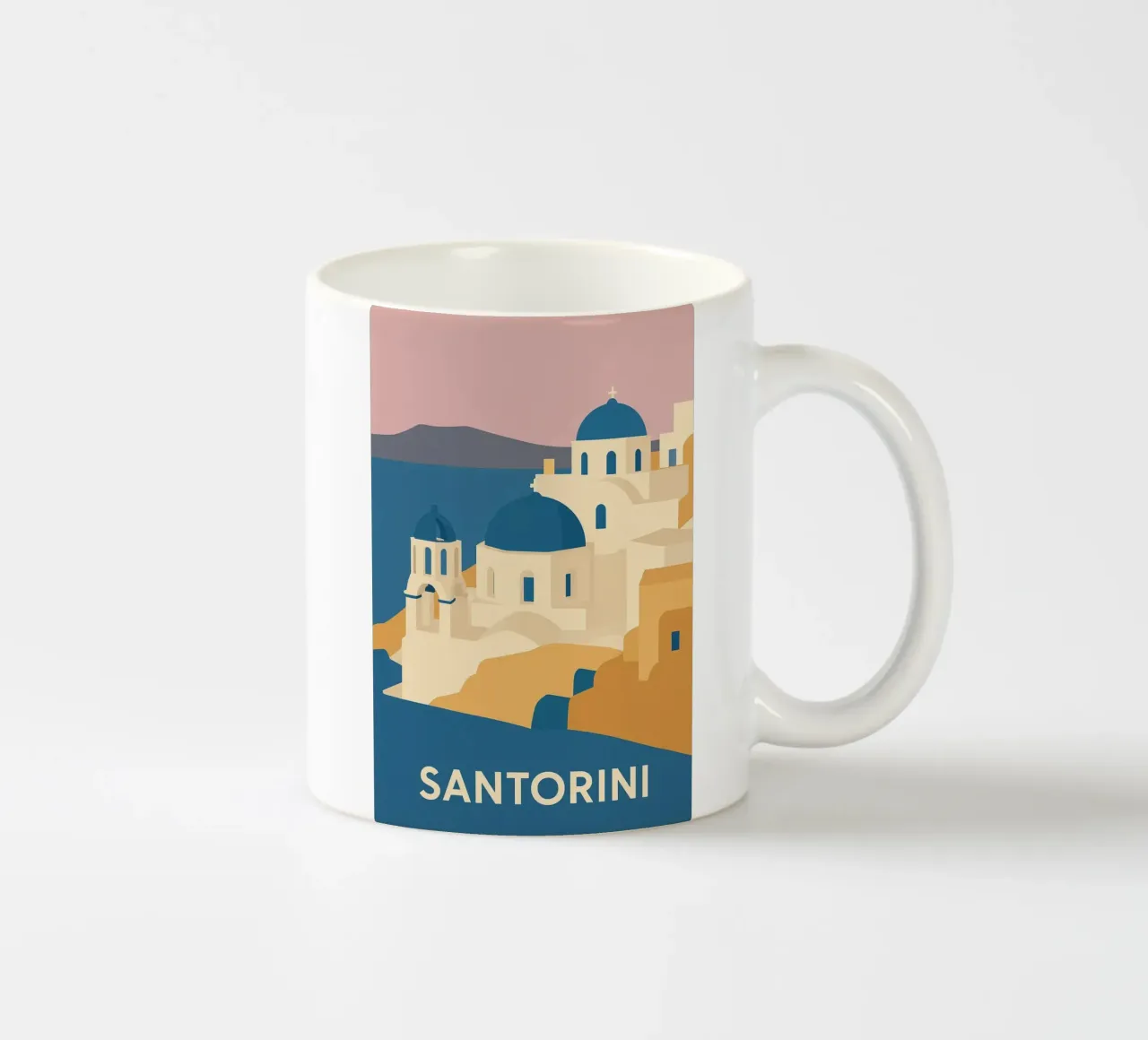 Santorin Grafik - Reise ins Herz der Blauen Kuppeln Keramik Tasse von JETLAG | affiches voyage