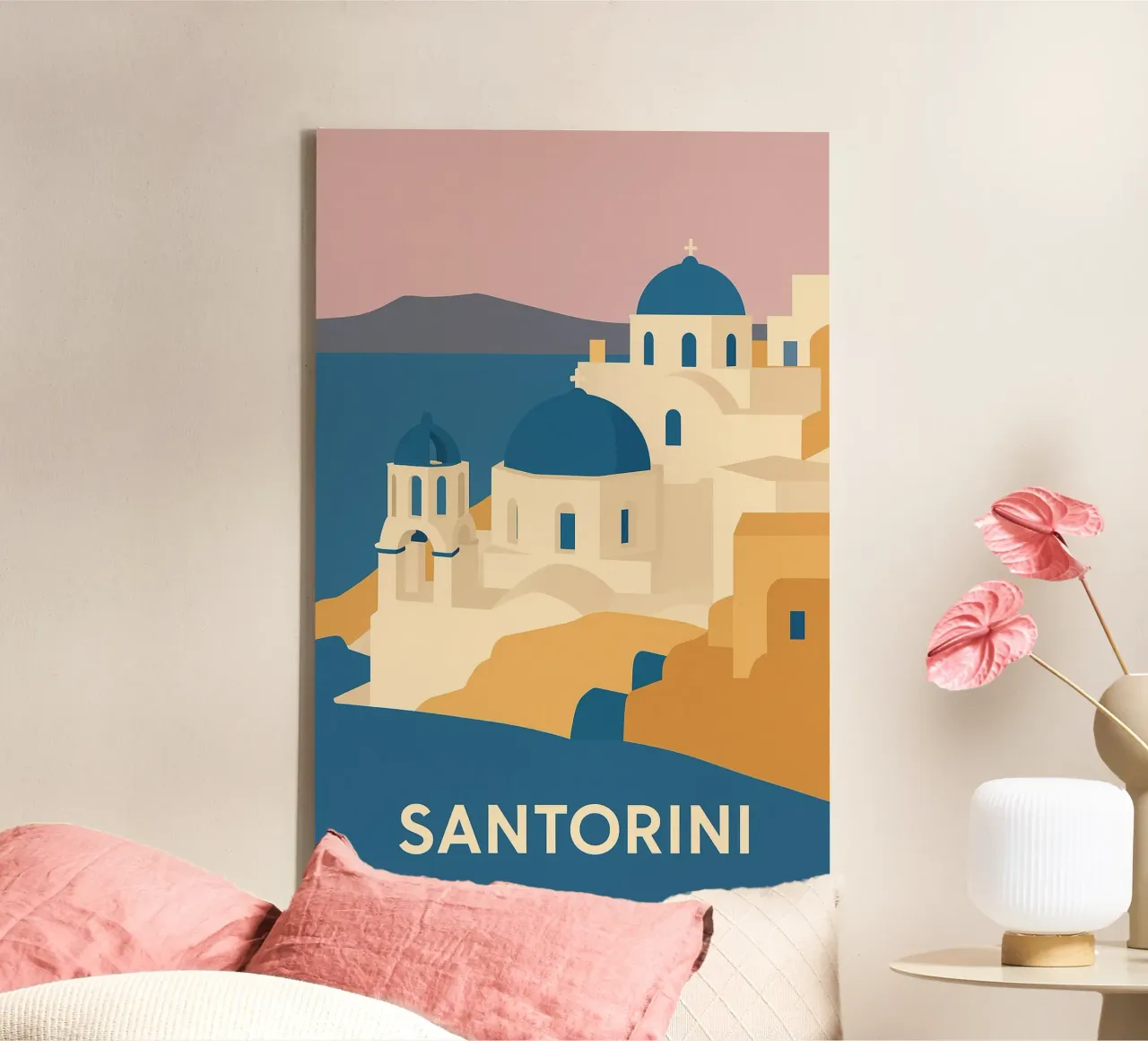 Santorini graphics - Journey to the heart of the Blue Domes canvas by JETLAG | affiches voyage