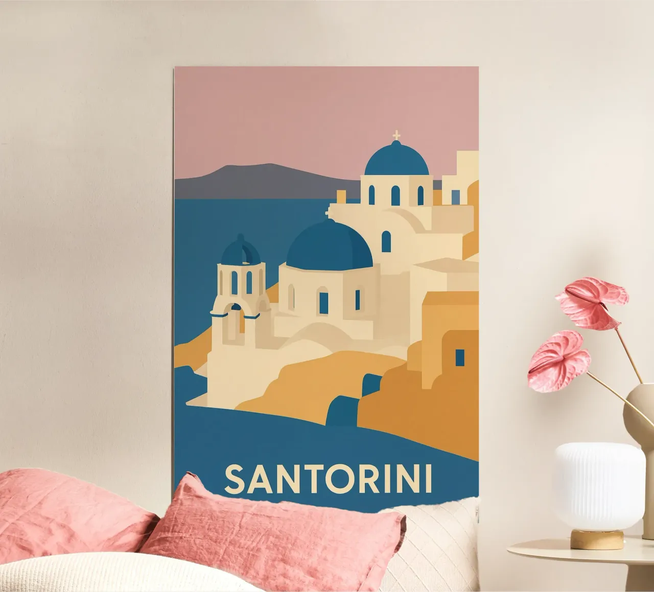 Santorin Grafik - Reise ins Herz der Blauen Kuppeln Poster von JETLAG | affiches voyage