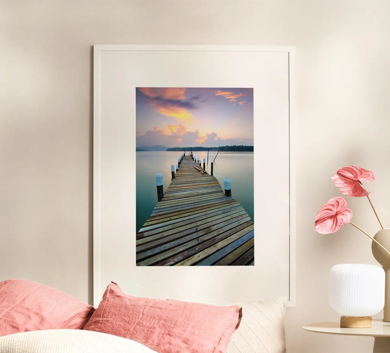 Tramonto sul pontile di legno poster da PhotoVibe Decor