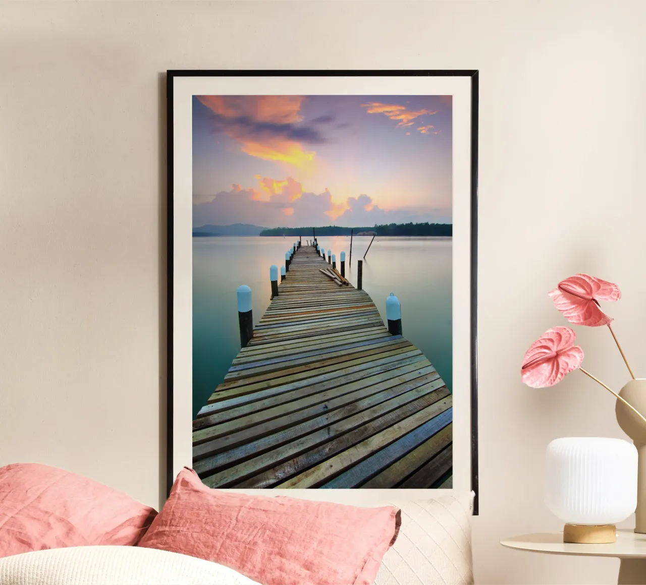 Tramonto sul pontile di legno poster da PhotoVibe Decor