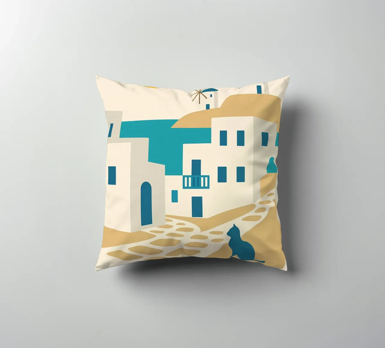 A sunny escape to Mykonos decorative cushion by JETLAG | affiches voyage