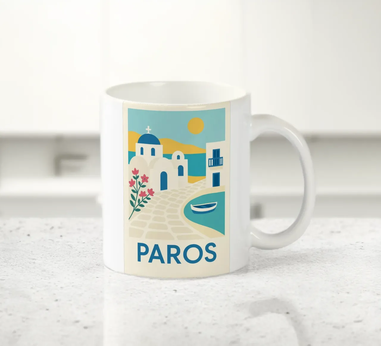 Paros - Sereniteit in de Egeïsche Zee keramische mok van JETLAG | affiches voyage