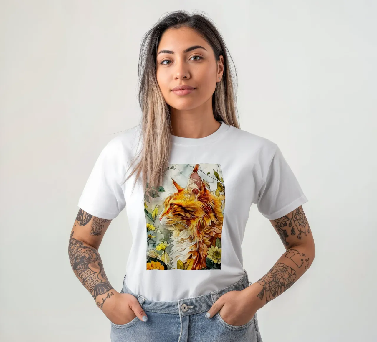 Gatto zenzero t-shirt da Lionmixart