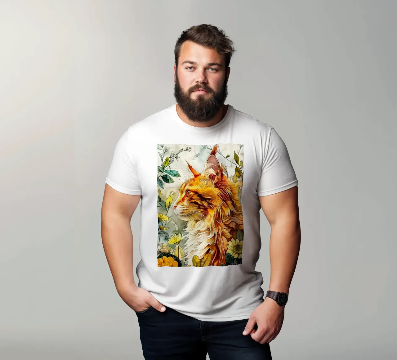Gatto zenzero t-shirt da Lionmixart