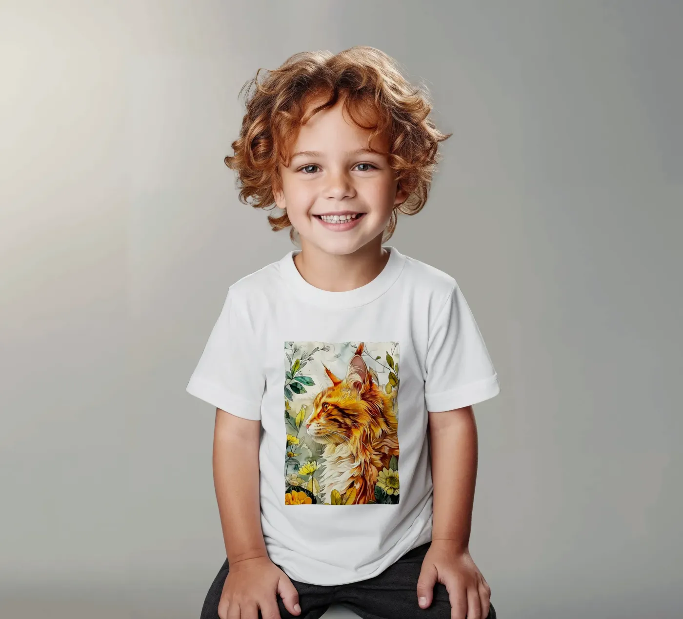 Gatto zenzero t-shirt bambini da Lionmixart