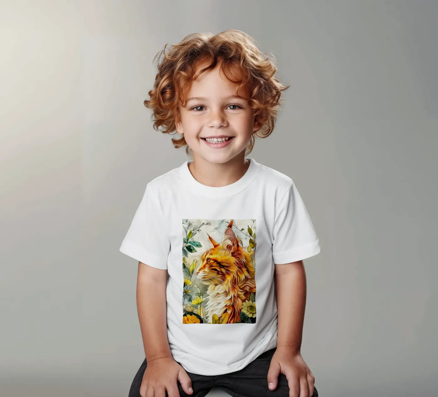 Gatto zenzero t-shirt bambini da Lionmixart