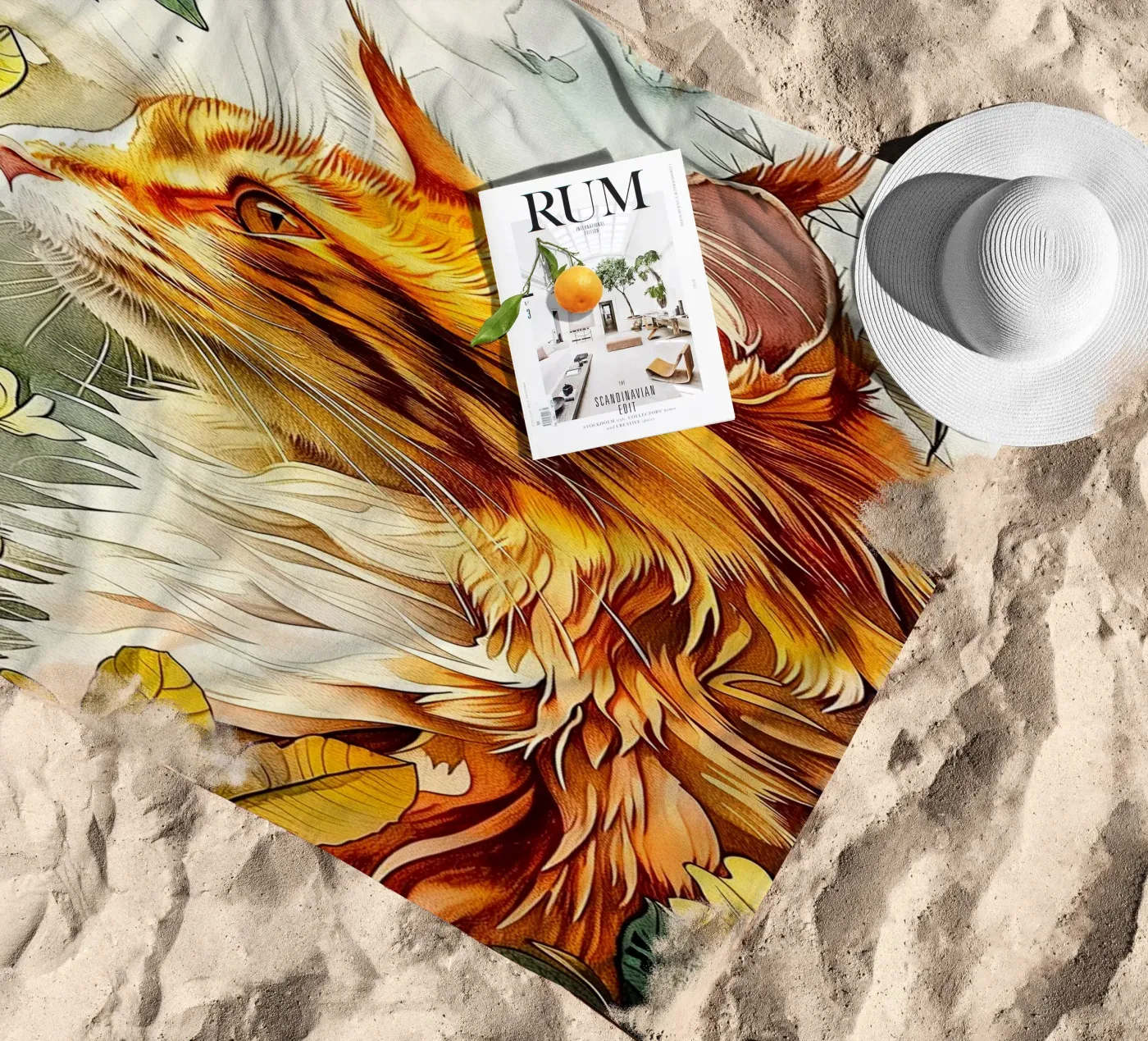 Gatto zenzero telo mare da Lionmixart