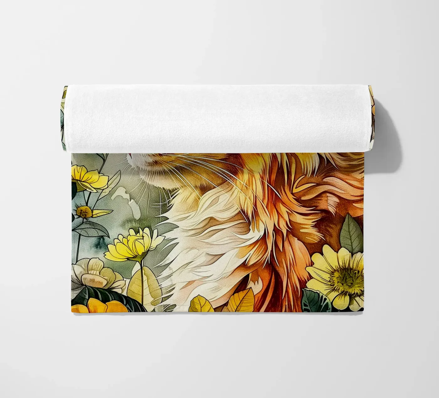 Gatto zenzero telo mare da Lionmixart