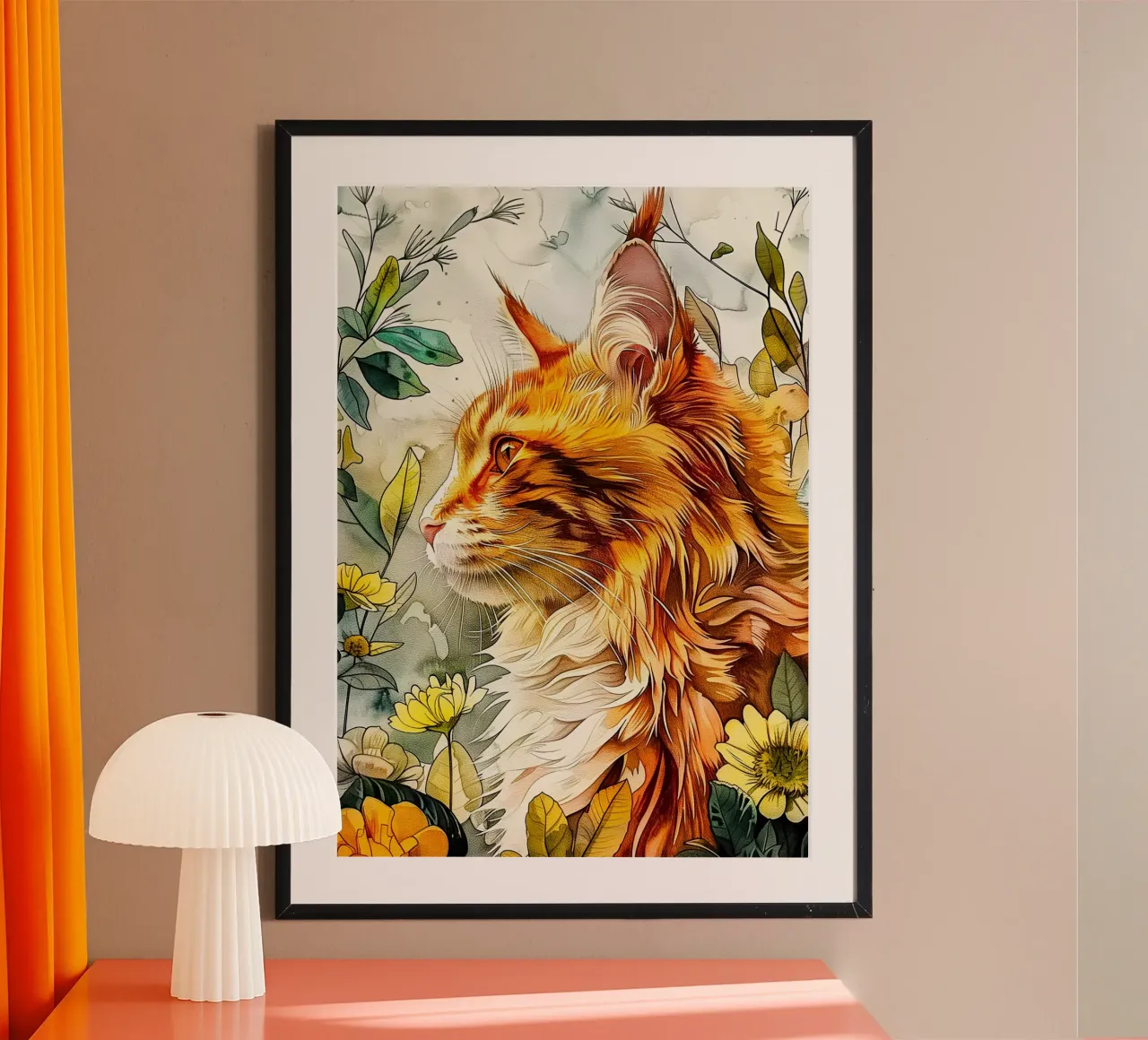 Ginger kat poster met aluminium frame van Lionmixart