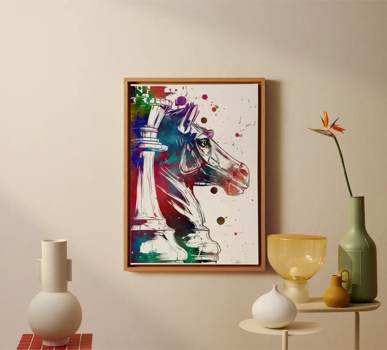 Schaaksport kunst wit canvas met Baklijst van SPORT