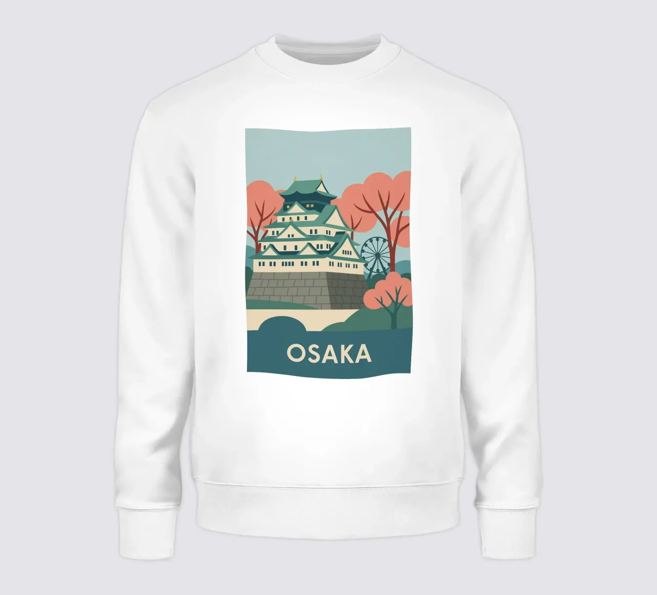Osaka - Cherry trees and Japanese castle sweatshirt by JETLAG | affiches voyage