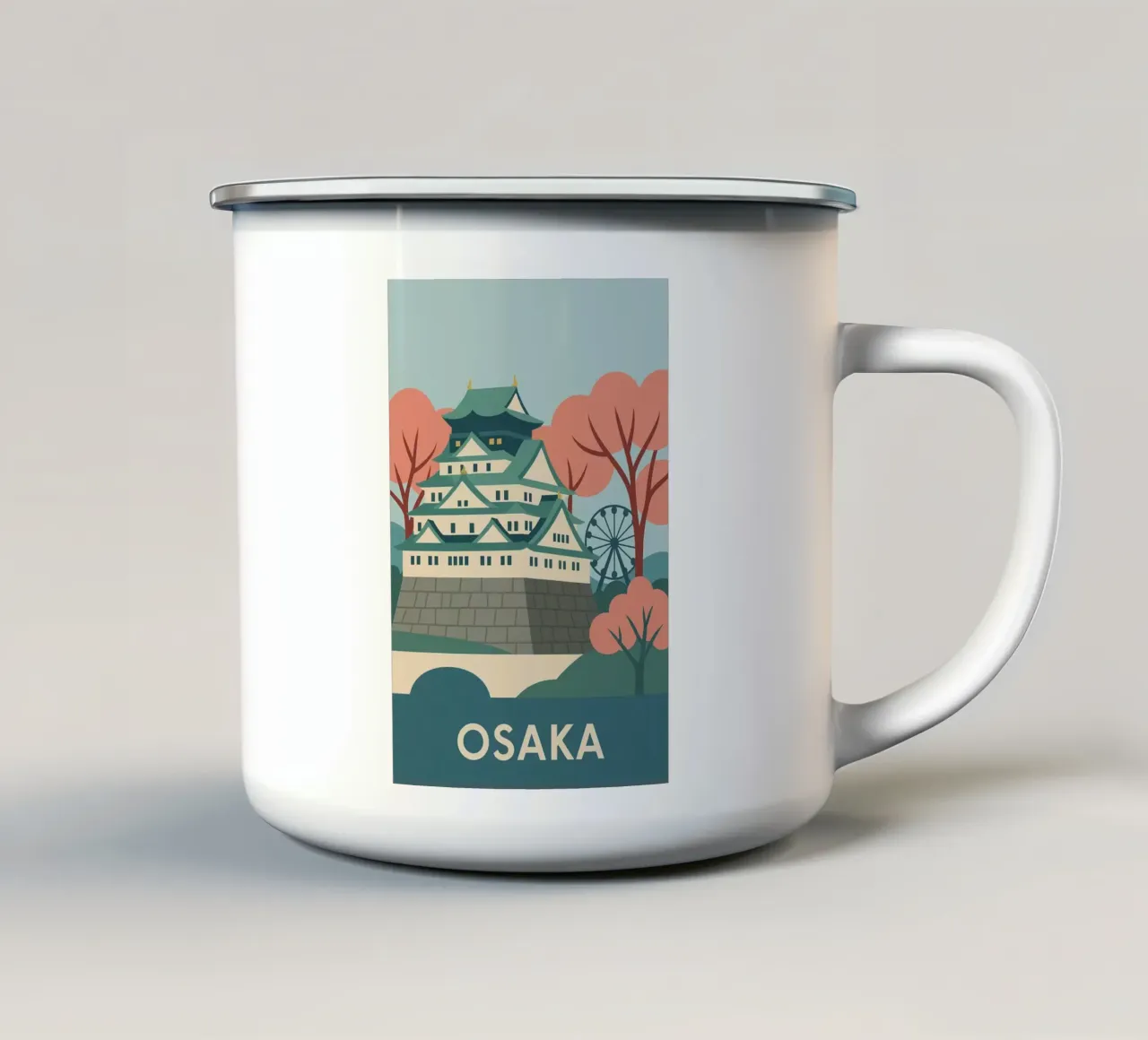 Osaka - Ciliegi e castello giapponese tazza in smalto da JETLAG | affiches voyage