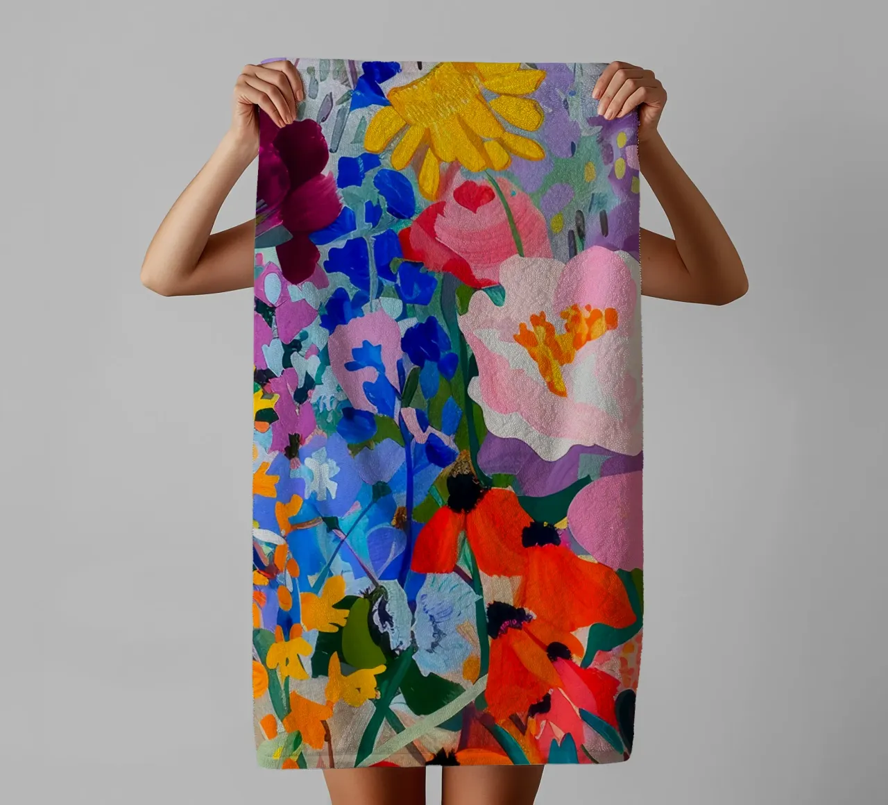 Bloemenprint, abstracte bloemsierkunst, kleurrijke muurkunst badhanddoek van Boheme