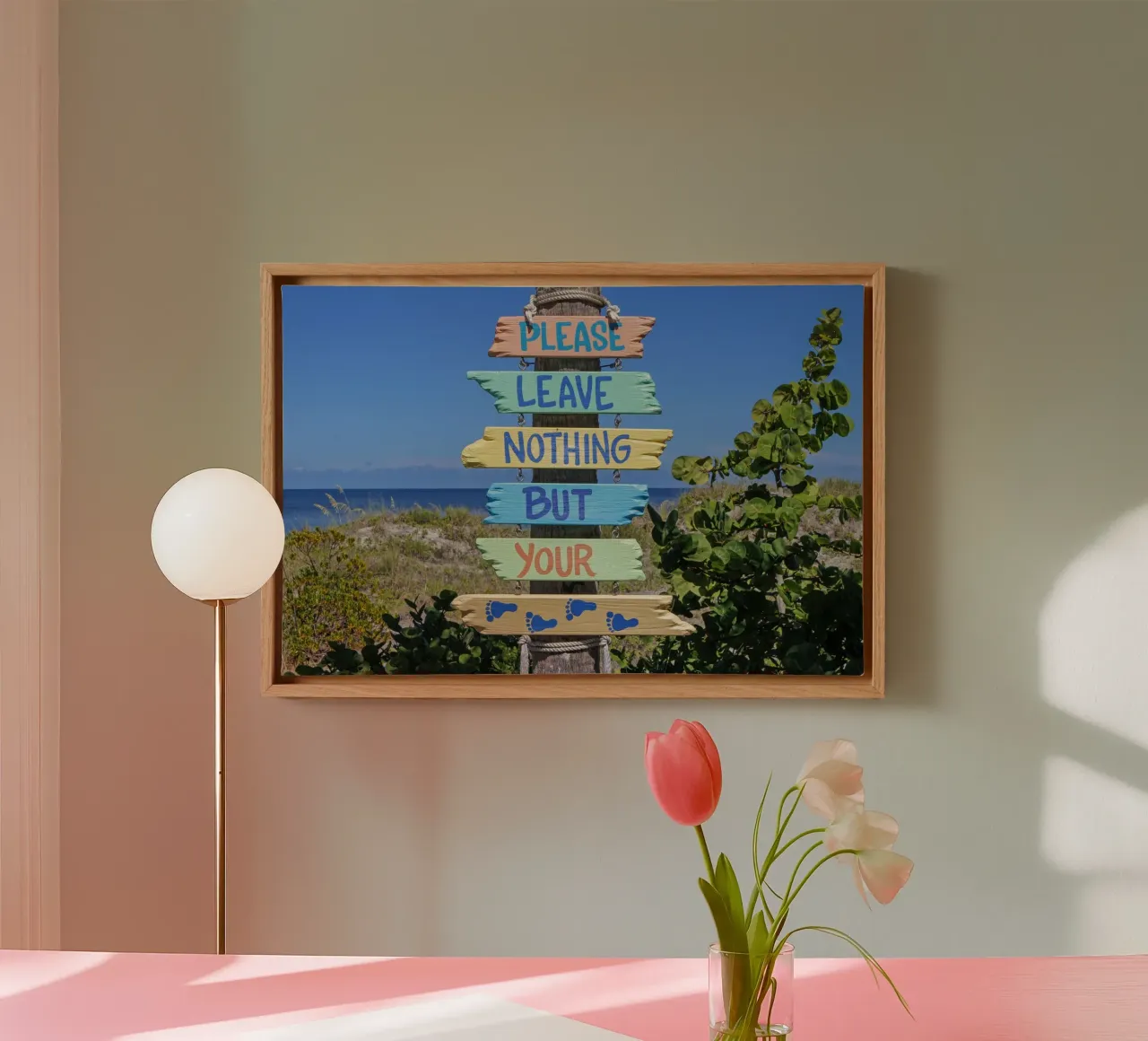 Laat niets anders achter dan je [voetafdrukken] canvas met Baklijst van PhotoVibe Decor
