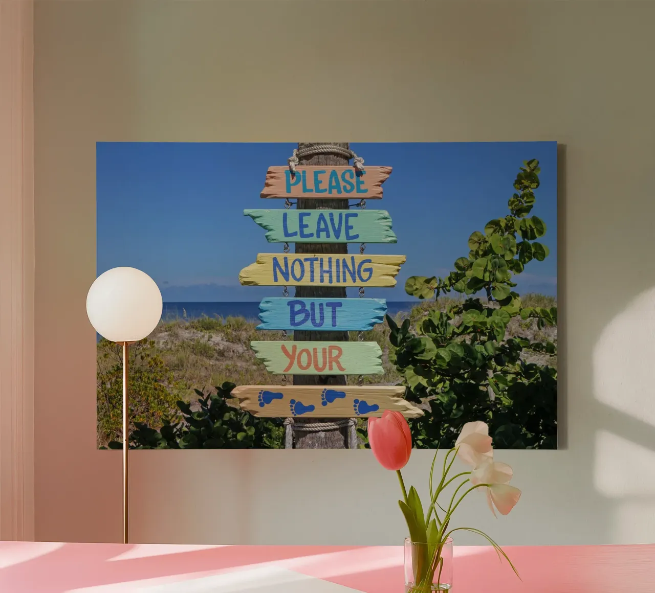 Laat niets anders achter dan je [voetafdrukken] canvas met Baklijst van PhotoVibe Decor