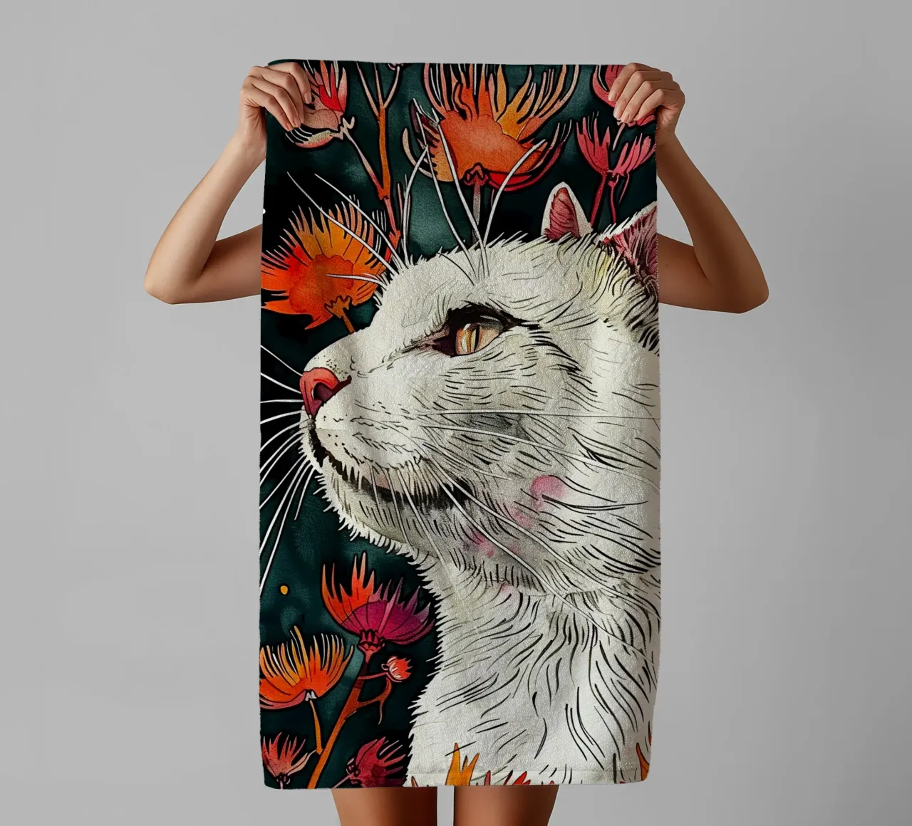 Cat Lucy towel by Lionmixart