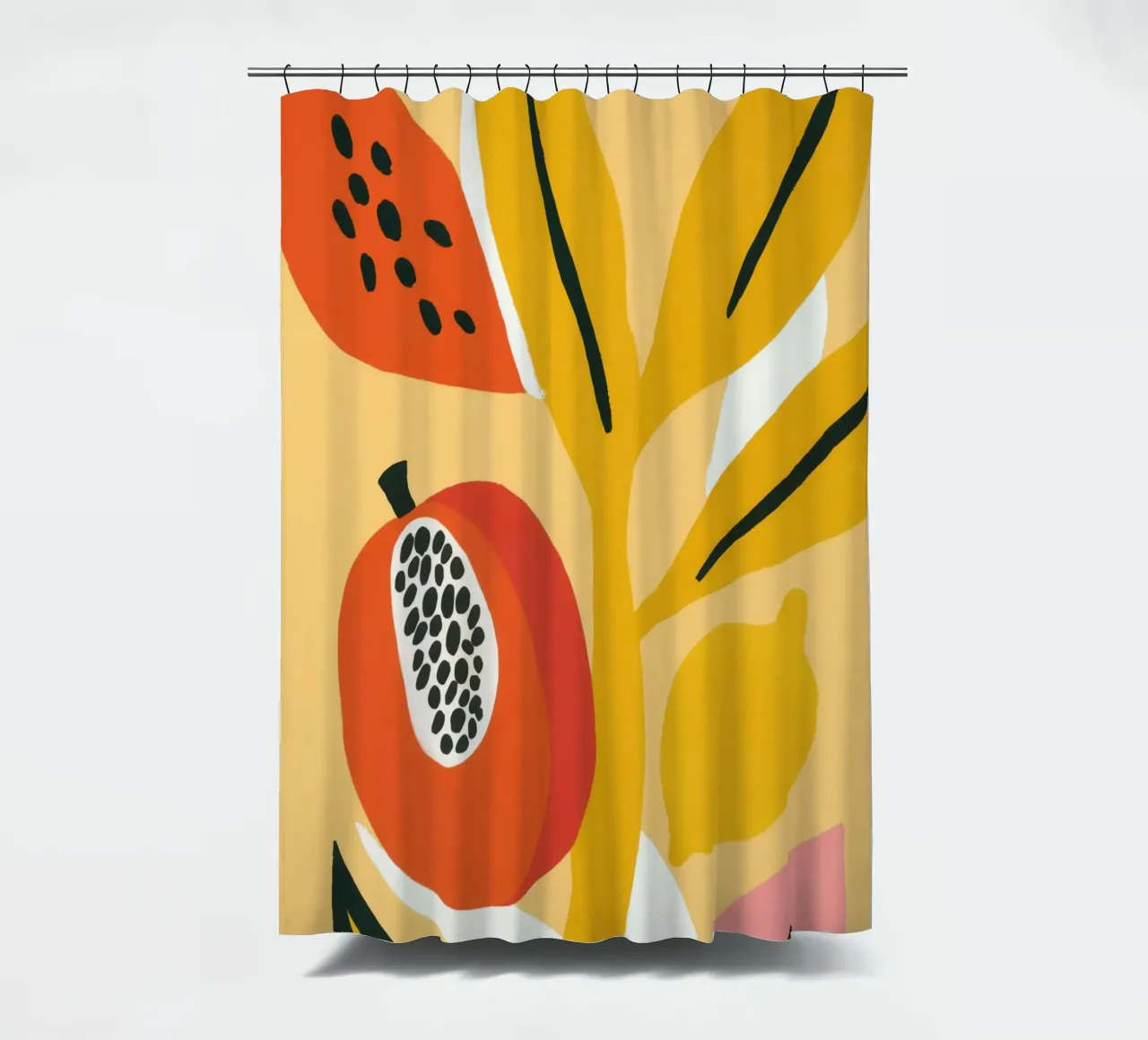 Frutti esotici e botanici in un giallo di tendenza tenda da doccia da Autofocus