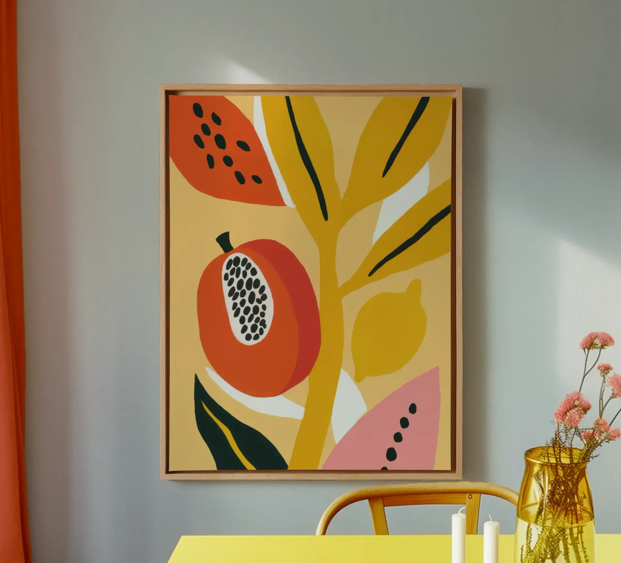 Frutti esotici e botanici in un giallo di tendenza tela con Cornice a cassetta da Autofocus