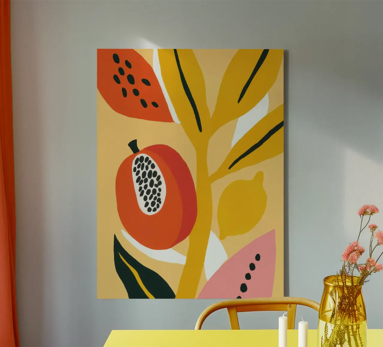 Frutti esotici e botanici in un giallo di tendenza tela con Cornice a cassetta da Autofocus