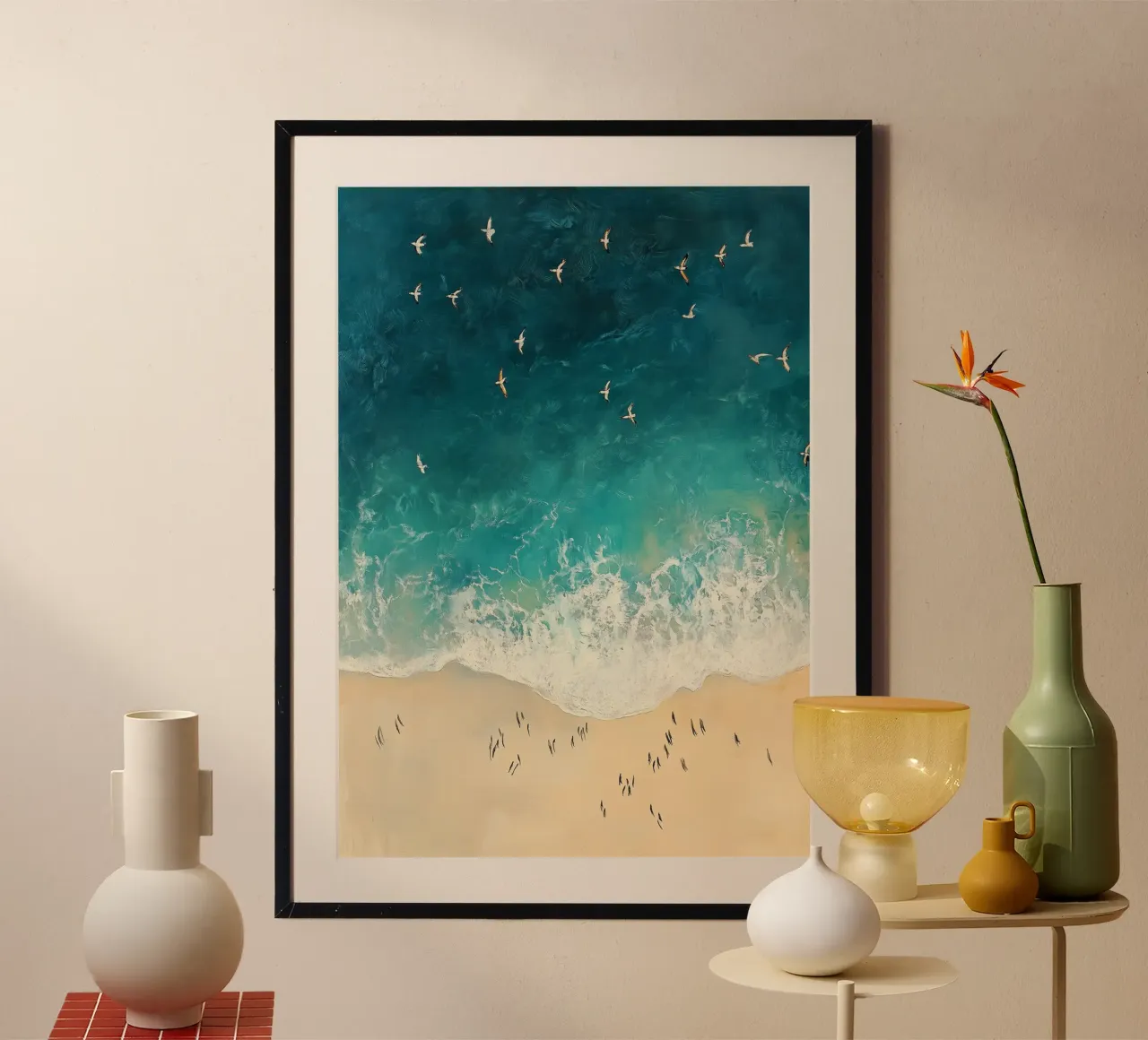 Seaside Ballet: Aerial Harmony poster con telaio in plastica da Mosaic Dialogue