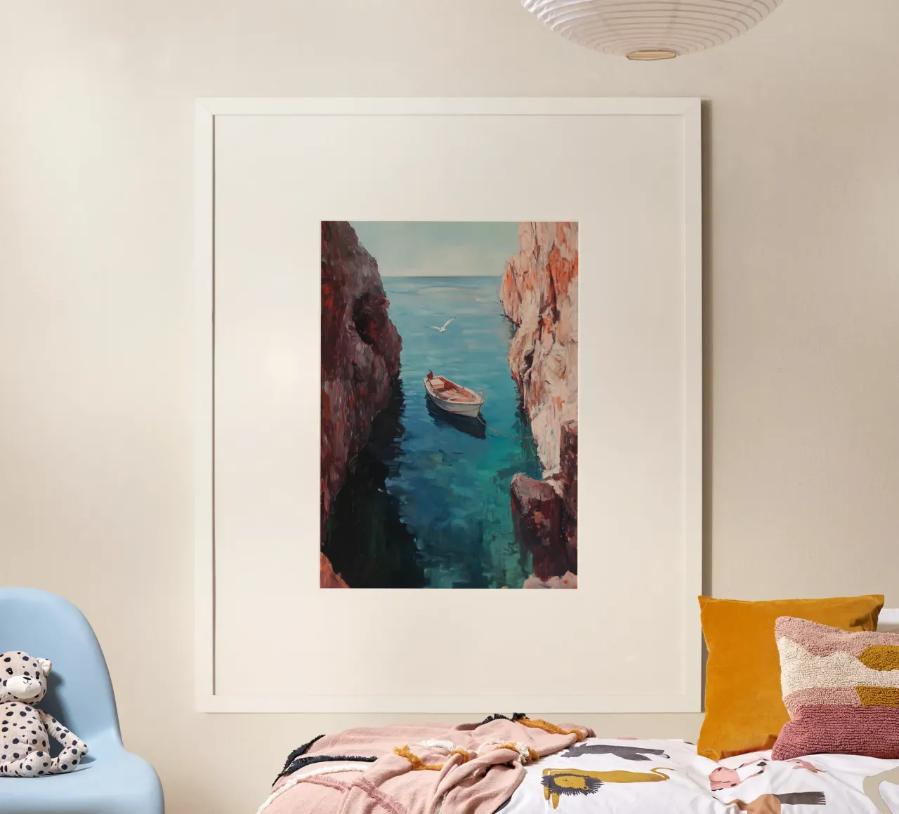 Solitary Cove at Dawn poster con telaio in plastica da Mosaic Dialogue