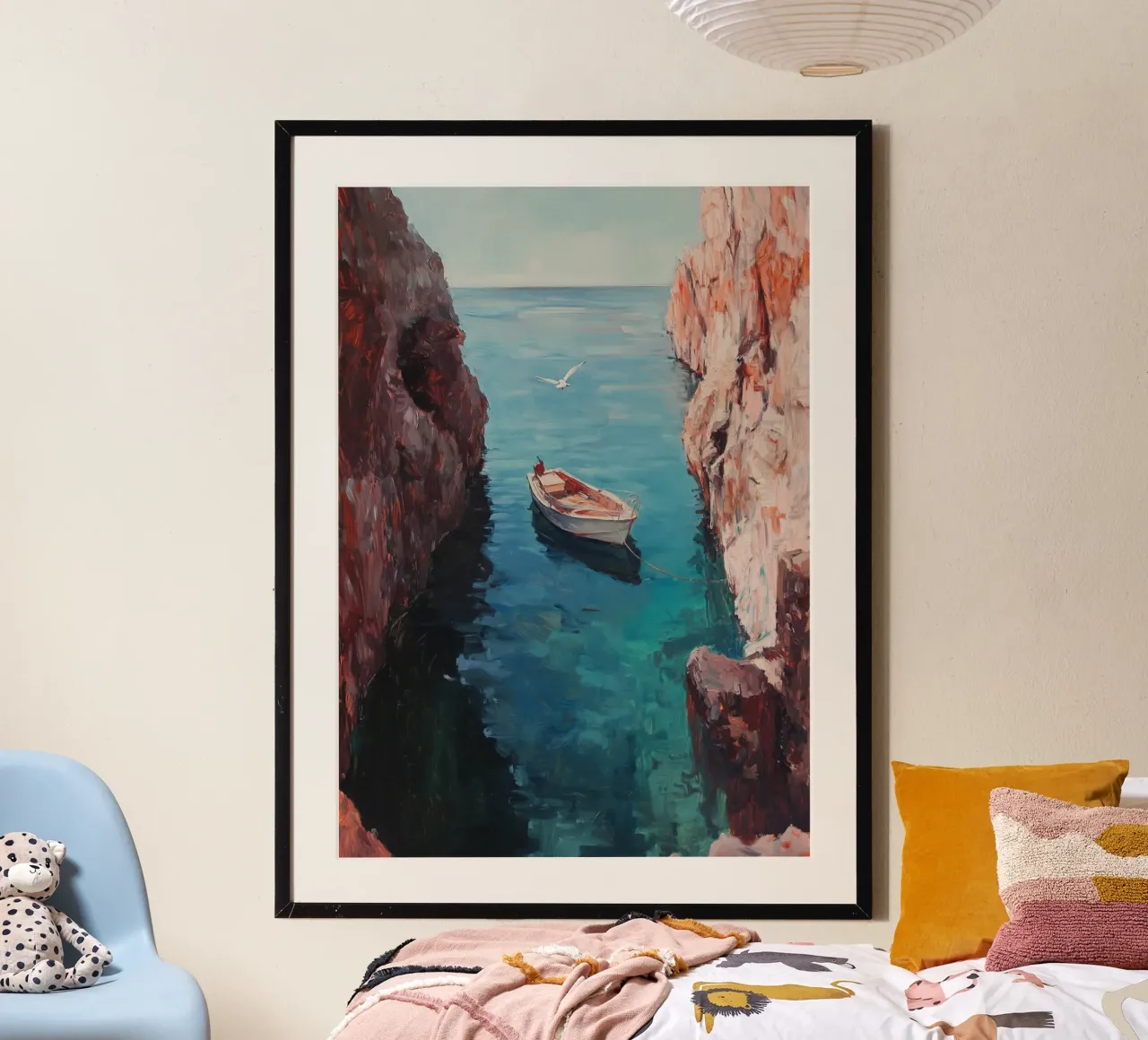 Solitary Cove at Dawn poster con telaio in plastica da Mosaic Dialogue