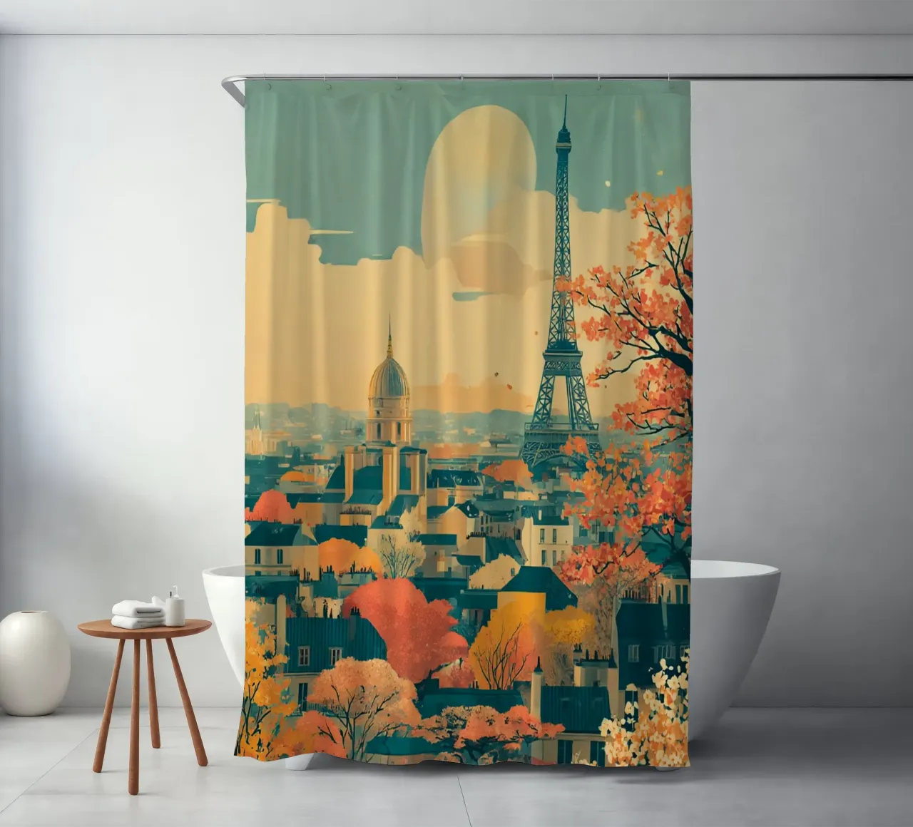 Autumn Reverie over Paris shower curtain by Mosaic Dialogue