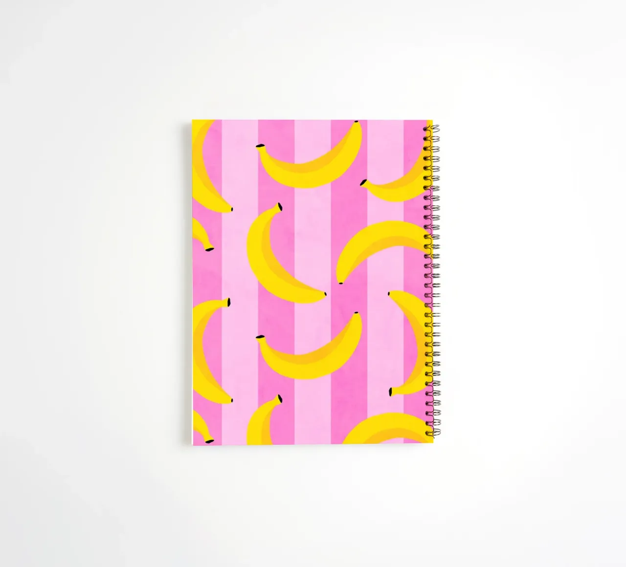 Neon Bananas Pattern on Pink Stripes spiral notebook by Dominique Vari