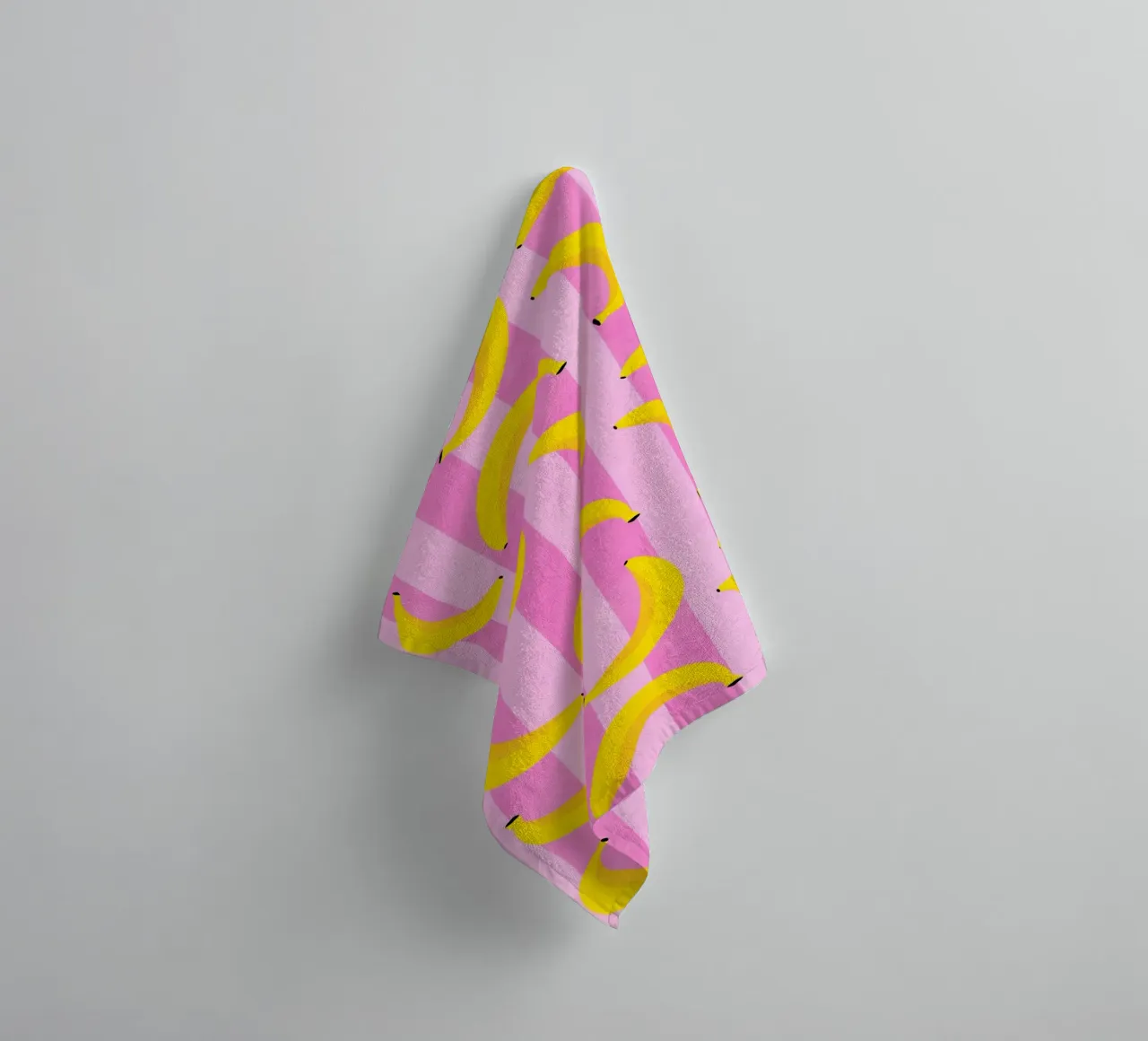 Neon Bananas Pattern on Pink Stripes towel by Dominique Vari