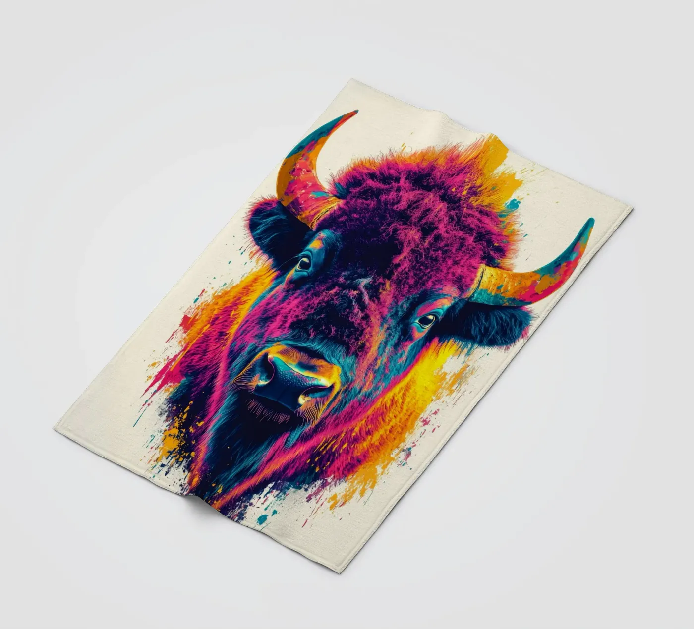 Bison fleece blanket by Lionmixart