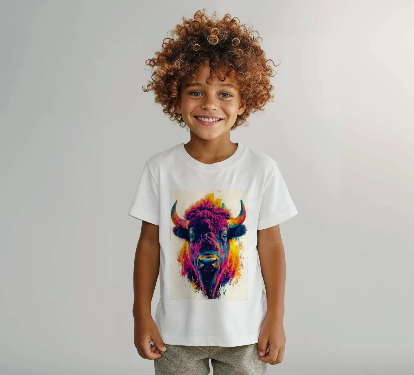 Bisonte t-shirt bambini da Lionmixart