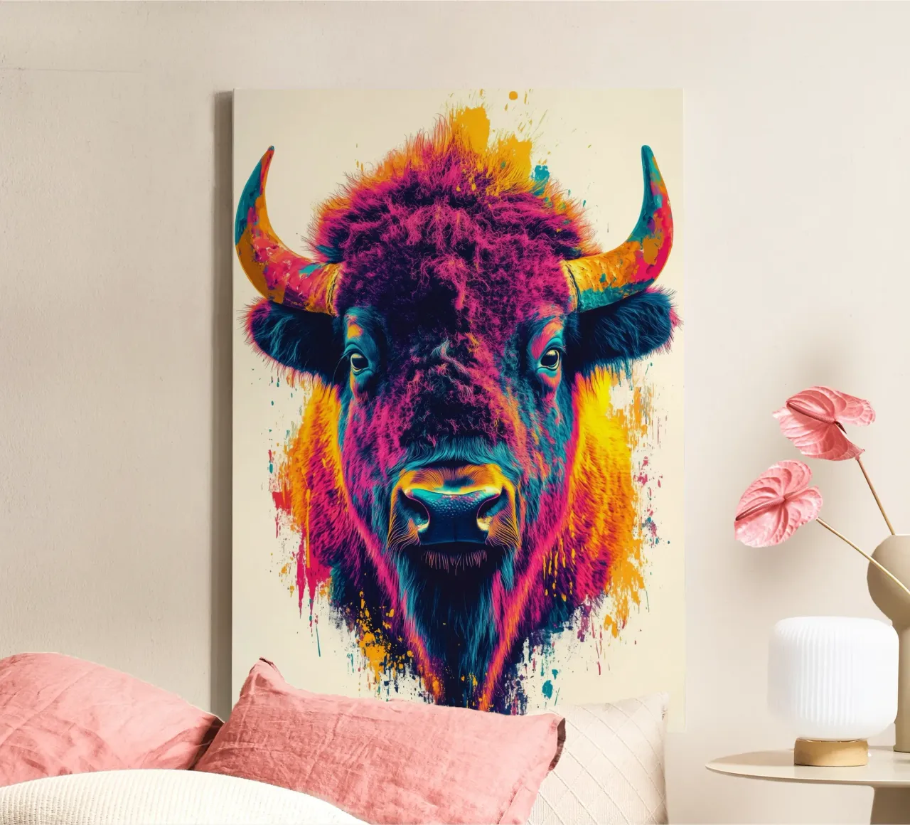 Bison canvas by Lionmixart