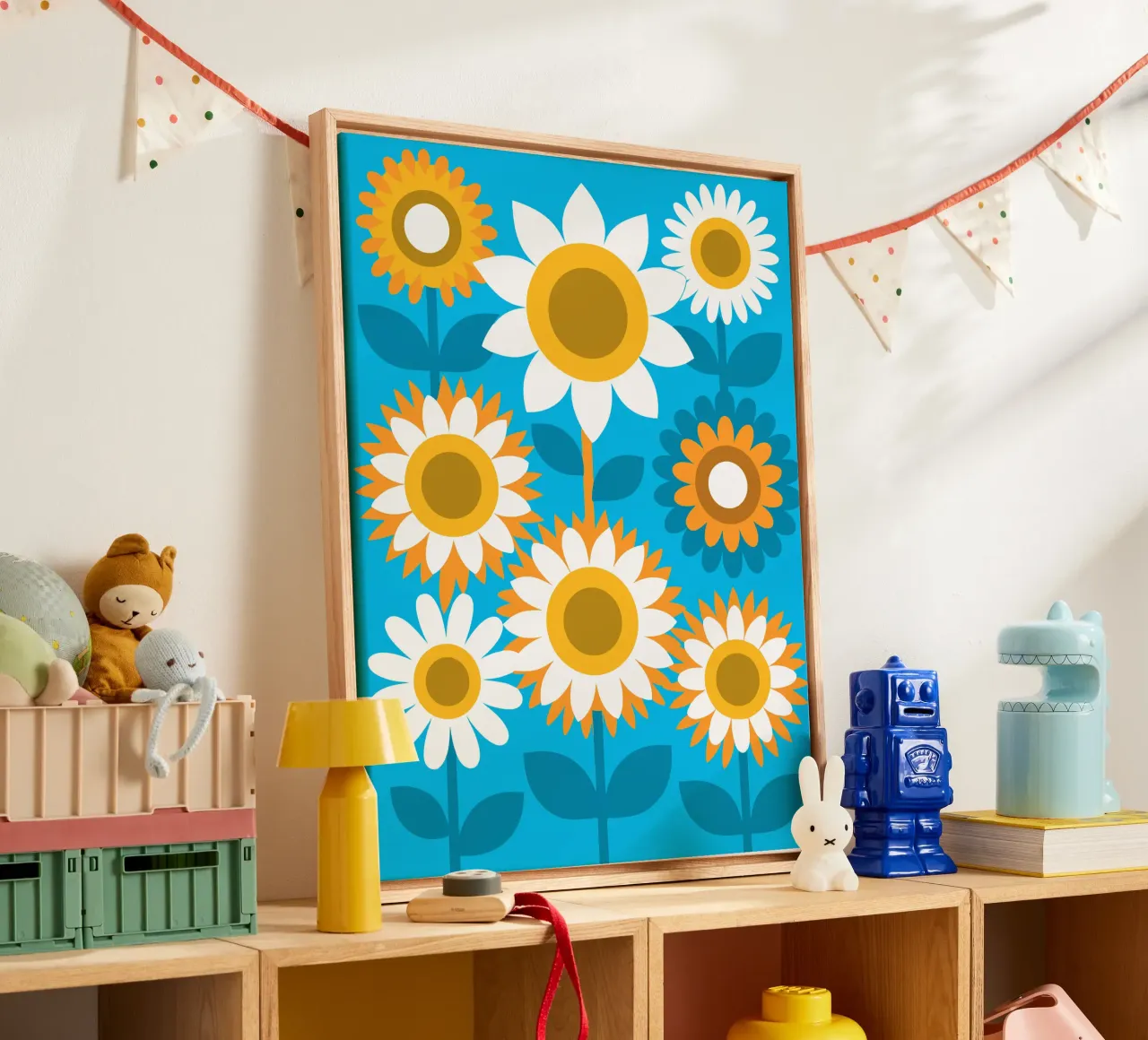 Sfondo blu girasole tela con Cornice a cassetta da FLOWER PLACE SHOP