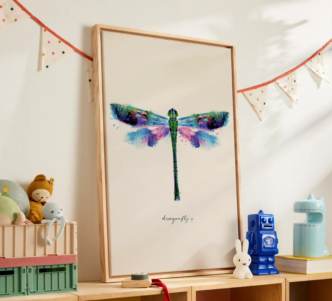 Ink Dragonfly Iridescent tela con Cornice a cassetta da Flora & Fauna