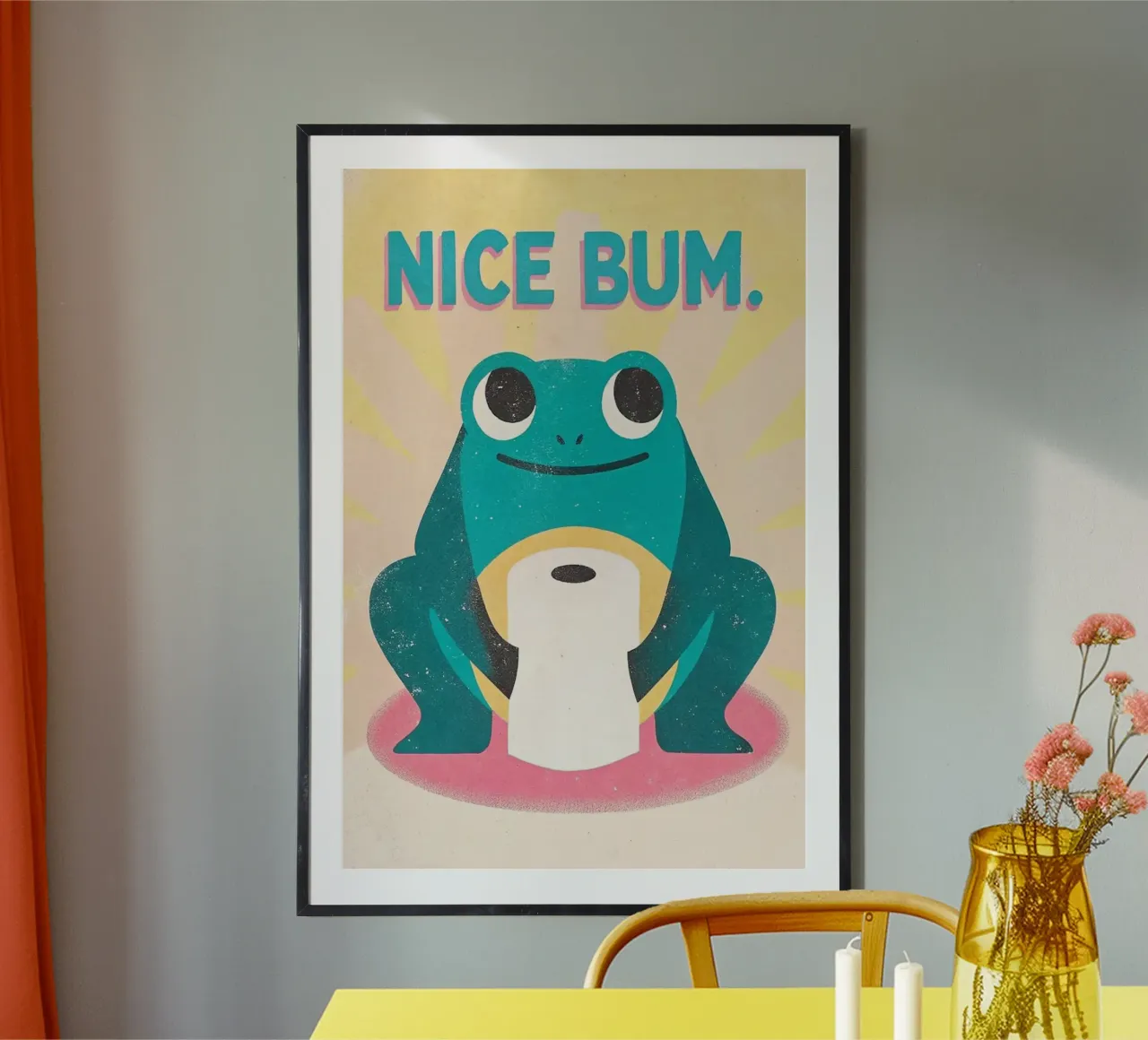 simpatica rana bumm divertente gabinetto poster con telaio in alluminio da ralliness