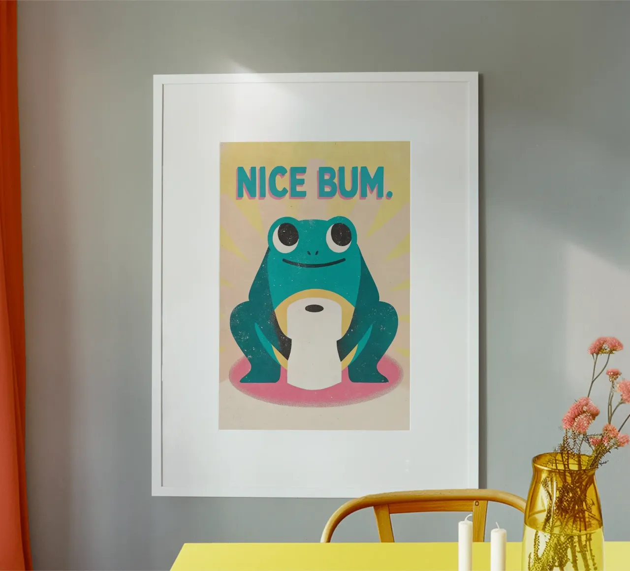 simpatica rana bumm divertente gabinetto poster con telaio in alluminio da ralliness