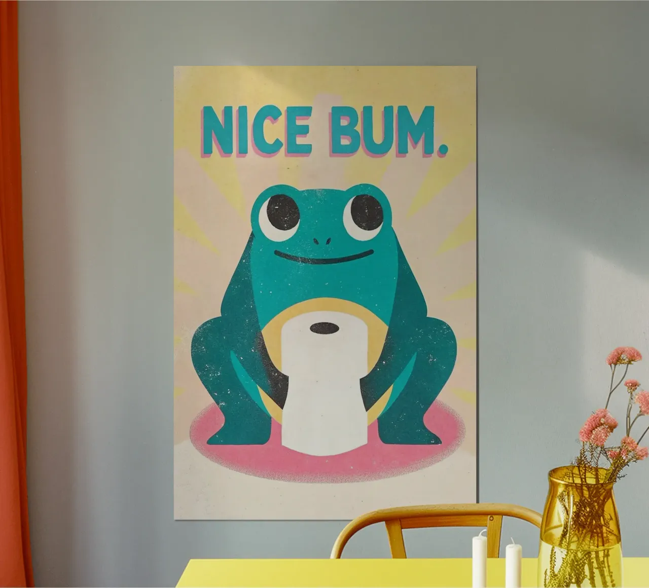 simpatica rana bumm divertente gabinetto poster con telaio in alluminio da ralliness