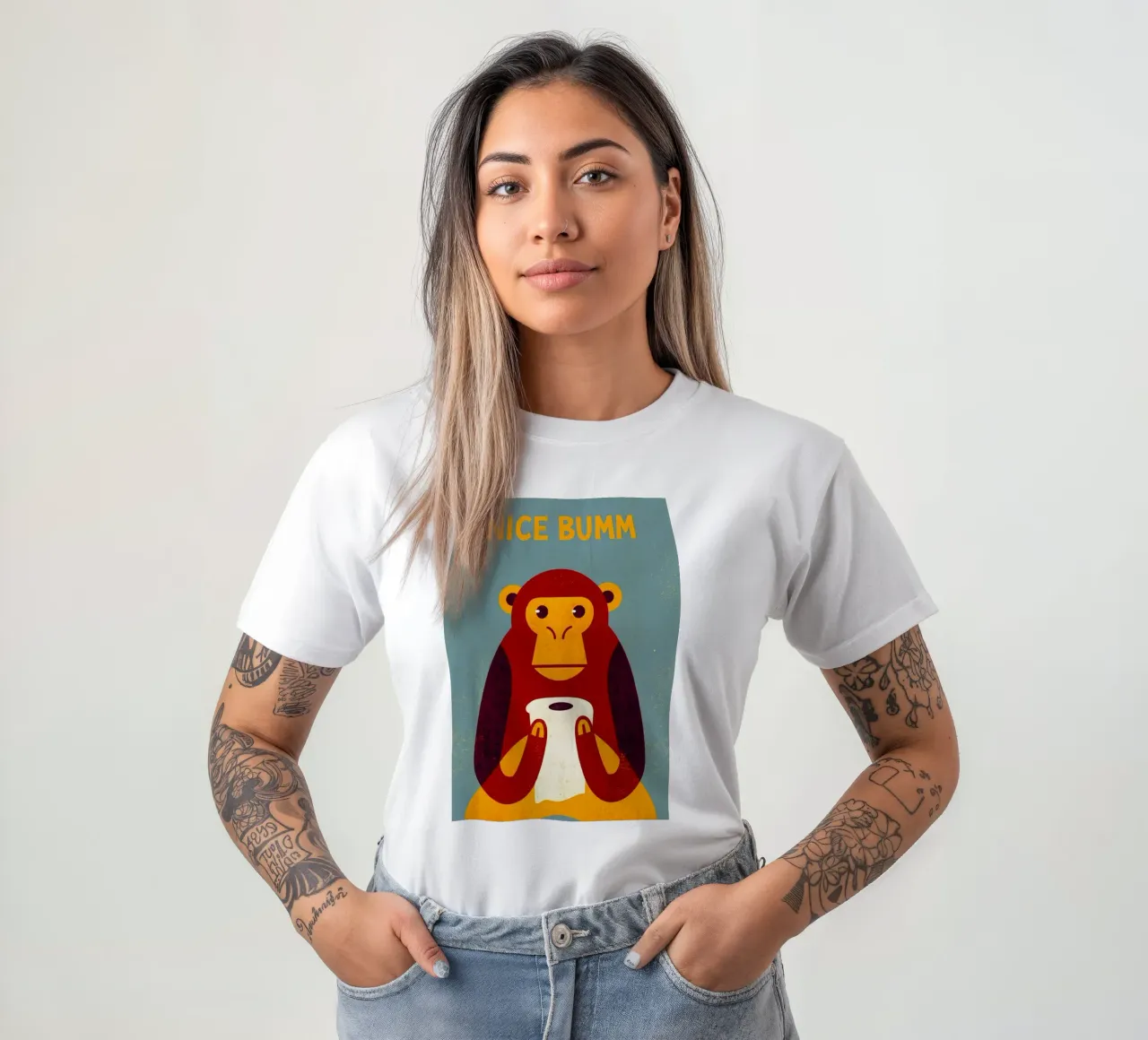 bella scimmia bumm WC divertente t-shirt da ralliness