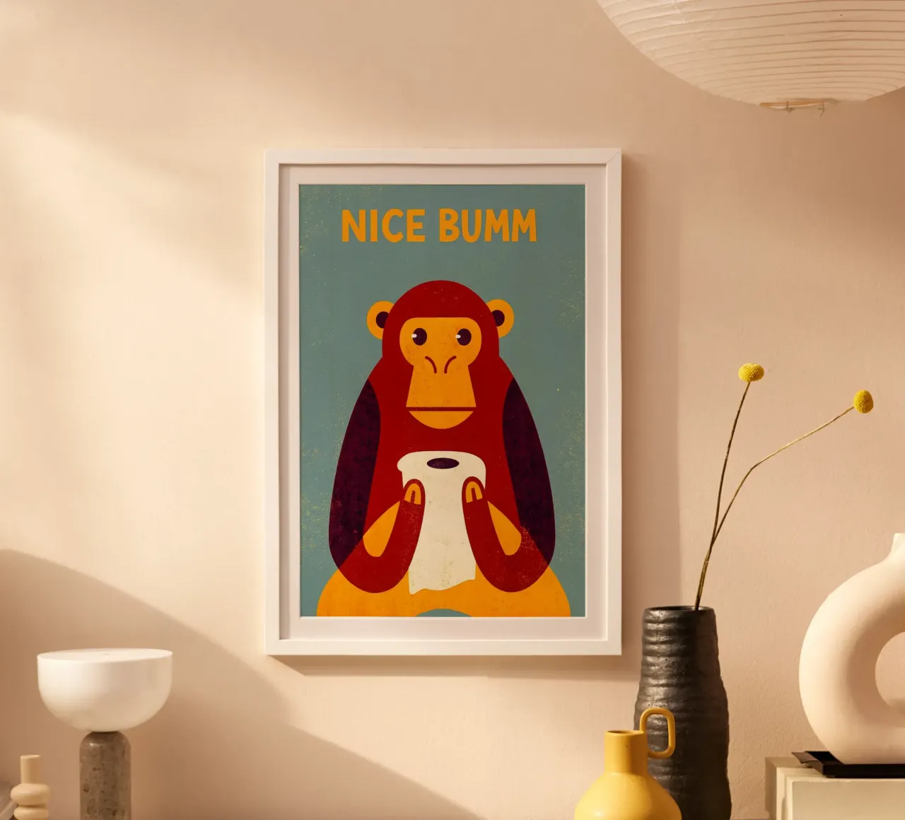 bella scimmia bumm WC divertente poster con telaio in plastica da ralliness