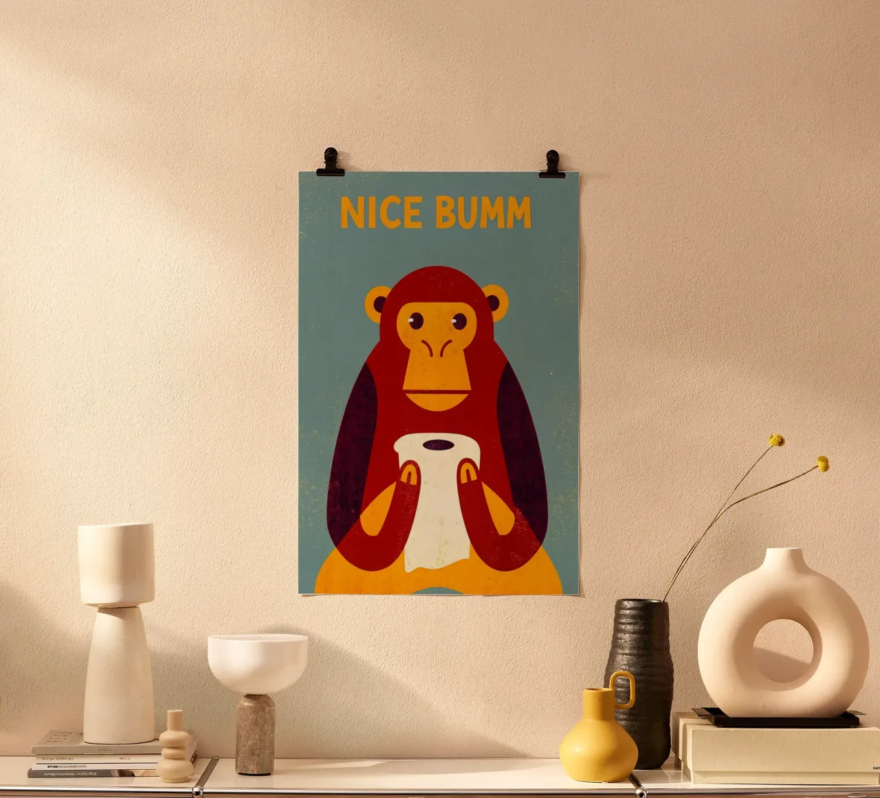 bella scimmia bumm WC divertente poster con telaio in plastica da ralliness