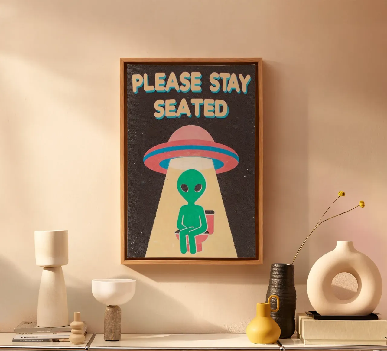 blijf alstublieft zitten grappig buitenaards toilet canvas met Baklijst van ralliness