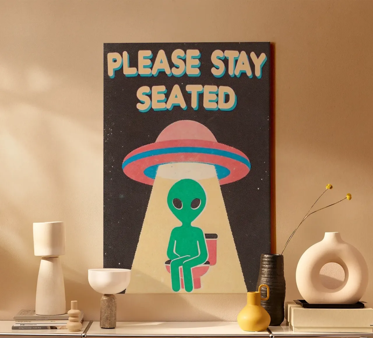blijf alstublieft zitten grappig buitenaards toilet canvas met Baklijst van ralliness