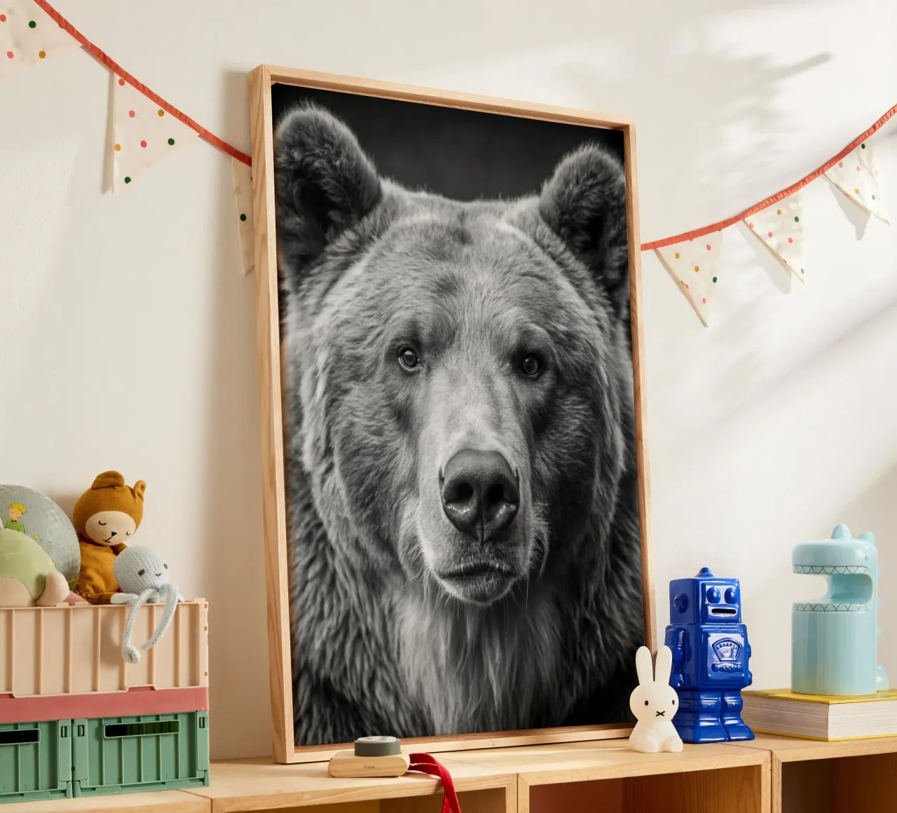 berengezicht zwart-wit dierenfotografie canvas met Baklijst van kanayaa