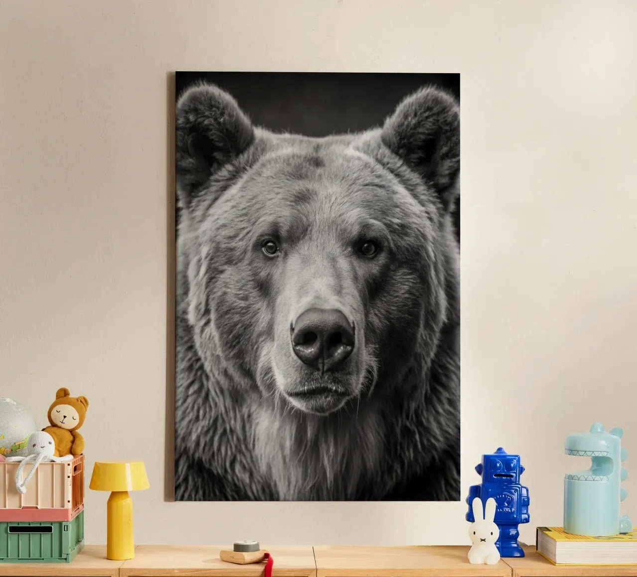 berengezicht zwart-wit dierenfotografie canvas met Baklijst van kanayaa