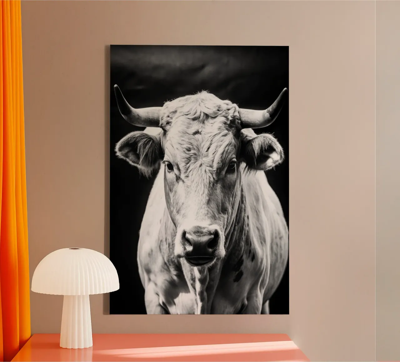 stierengezicht zwart-wit dierenfotografie canvas met Baklijst van kanayaa